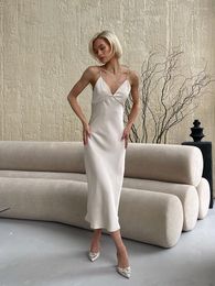 Casual Dresses Sexy Satin Backless Evening Women White Vintage Sleeveless Cami Maxi Elegant Bodycon Long For 2023