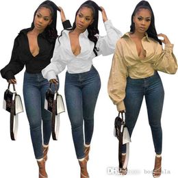 Women Slim Batwing Sleeve Shirts Sexy V-neck Long Sleeve Solid Color Crop Tops Fall Women 3XL Plus Size Clothing