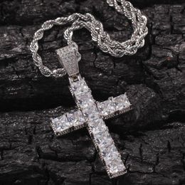 Pendant Necklaces Square Zircon Iced Out Bling Cross Pendant&Necklace Mirco Pave Prong Setting For Men Hip Hop Jewelry BP032