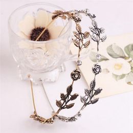 Hair Clips & Barrettes Simple Red Rose Flower Bands Antique Leaf Crown Accessories Bride Wedding Tiaras Jewellery