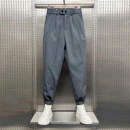 Men's Pants 2023 Korean Fashion Men Ankle Length Casual Male Work Trousers Summer Breath Cool Thin Solid Colour I43