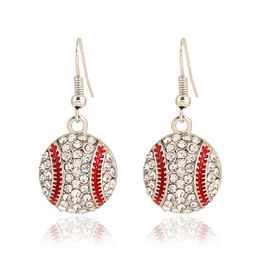 18K White Gold Plated Sport Austrian Crystal Ball Dangle Earrings for Women Rugby Softball Basketball Football Volleyball Drop Earrings Wholesale Price