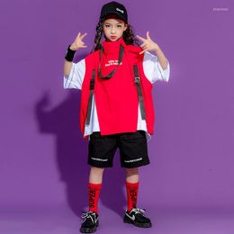 Stage Wear Kid Hip Hop Clothing Grahphic Tee Oversized T Shirt Sleeveless Jacket Summer Cargo Shorts For Girl Boy Dance Costume Clothes