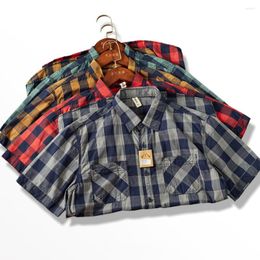 Men's Casual Shirts Vintage Plaid Short-sleeved Shirt Men's Mix And Match Pocket Colour Patchwork Cheque Trend Half-sleeved