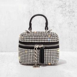 Shoulder Bags Mini Gold Rhinestone Box Handbag 2023 New Luxury Fashion Cute Chain Lipstick Shiny Diamonds Crossbody Bag High Quality 230426