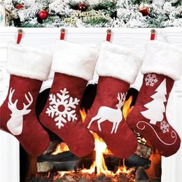 46cm Christmas Stocking Hanging Socks Xmas Rustic Personalised Stockings Christmas Snowflake Decorations Family Party Holiday Supplies