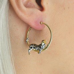 Dangle Earrings Little 3D Leopard On Circle With Enamel Ear Stud