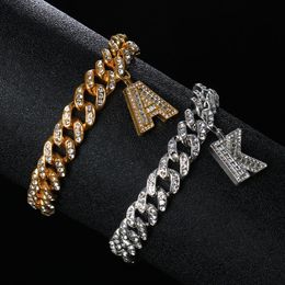 Chain Hip Hop AZ Initial Bracelet Charm Jewellery Hand Mens Bangles Crystal Christmas 26 Letter Cuban Link Bracelets CZ Women Ice Out 230511