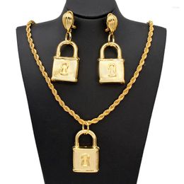 Necklace Earrings Set Dubai Jewellery Flower Lock Shape Pendant Brazilian Gold Plated Bride Wedding Gift Conjunto De Joyeria Para Mujer