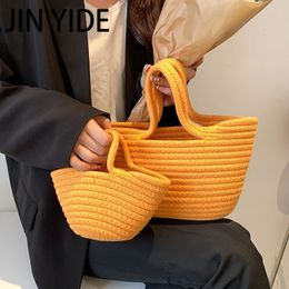 Evening Bags Casual Solid Colour Woven Women Small Tote Straw Beach Vacation Travel Shopping Shopper Handbag Female Open 230510
