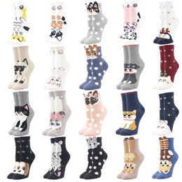 Socks Hosiery 1 pair women cartoon animals socks cute fashion happy comfortable design Colourful cat polka dot casual printing sock P230511