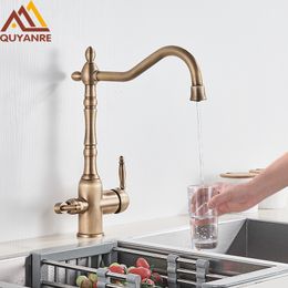 Kitchen Faucets Antique Brass Filtered Faucet Purify Mixer Tap Cold Water 360 Rotation Purification Crane 230510