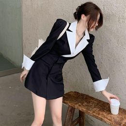 Funcionários femininos Blazers para mulheres Spring Office Office Lady Patchwork Dress 2023 coreano gracioso botão preto duplo fêmea longa feminina