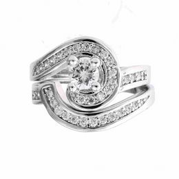 Cross Lab Diamond Ring set White Gold Filled Engagement Wedding band Rings for Women Bridal Set Fine Party Jewellery