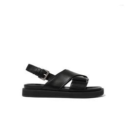 Sandals Cross Strap Platform Women 2023 Summer Fashion Outer Wear Black Flat Roman Shoes Buckle Casual Woman