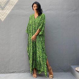 Swimwear 2023 Beach Kaftan Bikini Coverups Bohemian Printed Summer Midi Dress Tunic Women Beach Wear Swim Suit Cover Up Q1226