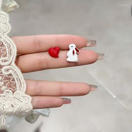 Backs Earrings Cute White Funny Asymmetrical Small Red Heart Ear Clips Without Piercing For Little Kids Girls