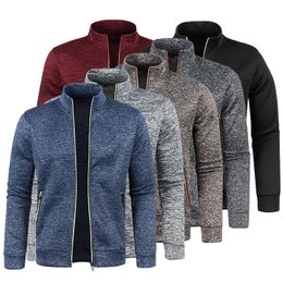 Men's Jackets Autumn Winter Coat Stand Collar Zipper Man Slim Fleece Thick Cardigan Warm Knit Sweater Men Clothing 230511