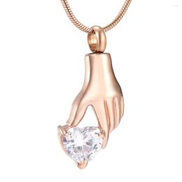 Pendant Necklaces Hand Hold Crystal Cremation Jewellery For Ashes Stainless Steel Heart Memorial Urn Necklace