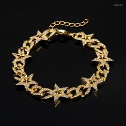 Chains Iced-Out Star Cuban Link Chain Necklace Bracelet For Women Rhinestones Paved Choker HipHop Men Jewellery