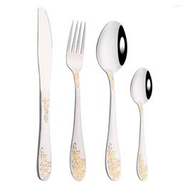 Flatware Sets 4/8/16/24/32Gold Plated Tableware Cutlery Set Luxury Stainless Steel Knife Fork Spoon Royal Western Dinnerware