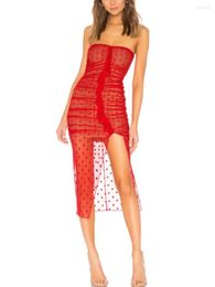 Casual Dresses Mesh Beach Sun Wrap Chest Bodycon Dress Women Sexy Strapless Lined Sheer Side Slit Party Club Tube