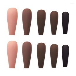False Nails 24pcs Long Coffin Ballerina Solid Jump Color Matte Brown Coffee Full Cover Fake Nail Art Tips Manicure DIY