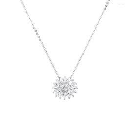 Chains Fashion Stainless Steel Micro Paved Necklace Cold Colour Silver Flower Clear Cubic Zirconia 45cm(17 6/8") Long 1 Piece