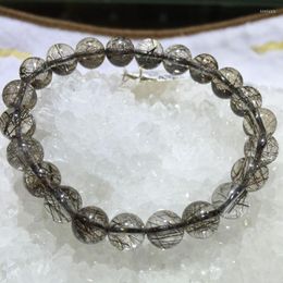 Strand 9 Mm Genuine Natural Black Hair Needle Rutile Quartz Crystal Beads Bracelet