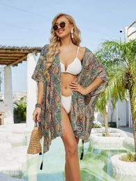 Women's Swimwear Floral Kimono Cardigans Boho Beach Coverups Loose Open Front Cover Ups 230510