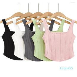 2023-Women's Tanks Women Green Iregular Hem Shaped Tank Tops Square Collar Sleeveless Personality Fashion Tide Spring Summer 2023