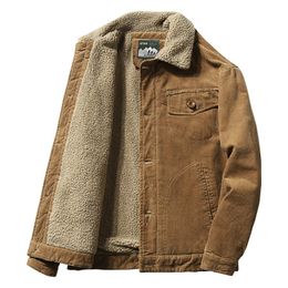 Men's Jackets High Quality Winter Plus Velvet Corduroy Tooling Casual Parka Korean Fashion Solid Colour Cotton 230511