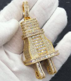 Chains Gold Silver Plated Plug Pendant Paved Full Cubic Zircon Fit Tennis Chain Cuban Necklace For Men Women Hip Hop Jewelry
