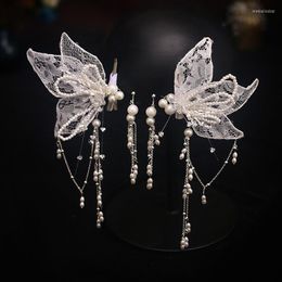 Hair Clips Korean Butterfly Fringed Wedding Headdress Hairpin Set Bride And Makeup Dish
