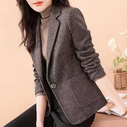 Women's Suits Dark Grey Thickened Suit Coat Women's Wool 2023 Autumn Winter One Button Fashion Long Sleeve Woollen Female Blazer