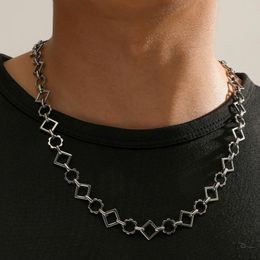 Chains Cool Trendy Long Square Sunflower Designed Stainless Steel Male Necklace (Chain Length About 55cm)