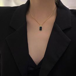 Pendant Necklaces 316L Stainless Steel Black Rectangular Necklace For Women Fashion Girls Exquisite Neck Chain Jewelry Gifts