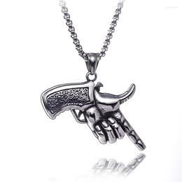 Pendant Necklaces European Fashion Punk Finger Gun Charm Stainless Steel Necklace Chain For Girl Boy Unisex Jewelry Gift