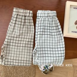 Shorts 2023 Summer Baby Suits Boys Cotton Plaid Vintage Solid Elastic Waist For 06Y Toddler 230510
