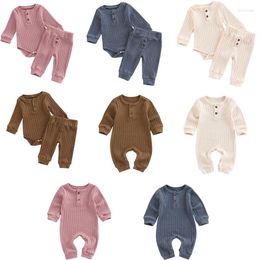 Clothing Sets Toddler Baby Rompers Solid Colour Knit Casual Button Crew Neck Long Sleeve Jumpsuiop Pants Set For Girl Boy