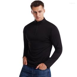 Men's T Shirts Spring And Autumn Sports Breathable Quick-drying T-shirt Large Size Stand Collar Zipper Long Sleeve