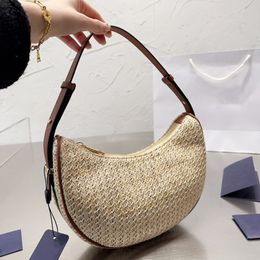 3 Colours Shoulder Bag Summer Straw Underarm Bags Half Moon Fashion Beach Handbag Travel High-Quality Handbags Wholesale