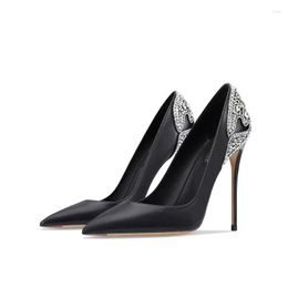 Dress Shoes Spring And Summer Pointy Leather Rhinestone Bride Wedding Thin High-heeled Banquet Large Small Women Single Shoe