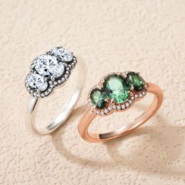 Cluster Rings Stylever 925 Stelring Silver Big Green Emerald Gemstone For Women Rose Gold Clear Zircon Ring Engagement Jewelry 2023