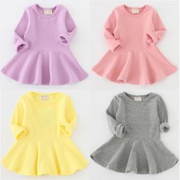 Girl Dresses 1-4 Years Old Baby Girls Dress Long Sleeve Cotton Clothes Cute Casual Bottoming Ruffledparty Korean