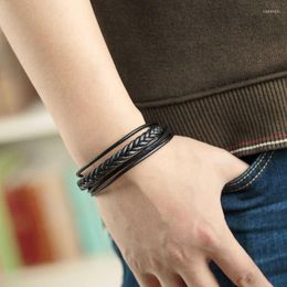 Bangle Retro Multi-layer Leather Bracelet Magnetic Clasp Men's Women's Braided Jewelry Alloy Black/Brown