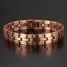 Chain Men 9995% Pure Copper Bracelet Double Strong Magnetic Therapy Red For Arthritis Pain Relief Jewelry Accessories 230511