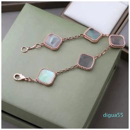 Fashion Classic Clover Charm Bracelets diamond Bangle Chain 18K Gold Agate Shell Mother-of-Pearl for Women&Girls Wedding
