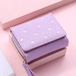 Women's Wallet Short Fashion Love Embroidery Purse Triple Fold Card Bag PU Leather Multi Card Holders