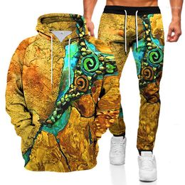 Men's Tracksuits Creative 3D Retro Printing Hooded Men's Trend Casual Sweater And Trousers Two-piece Fashion Suit